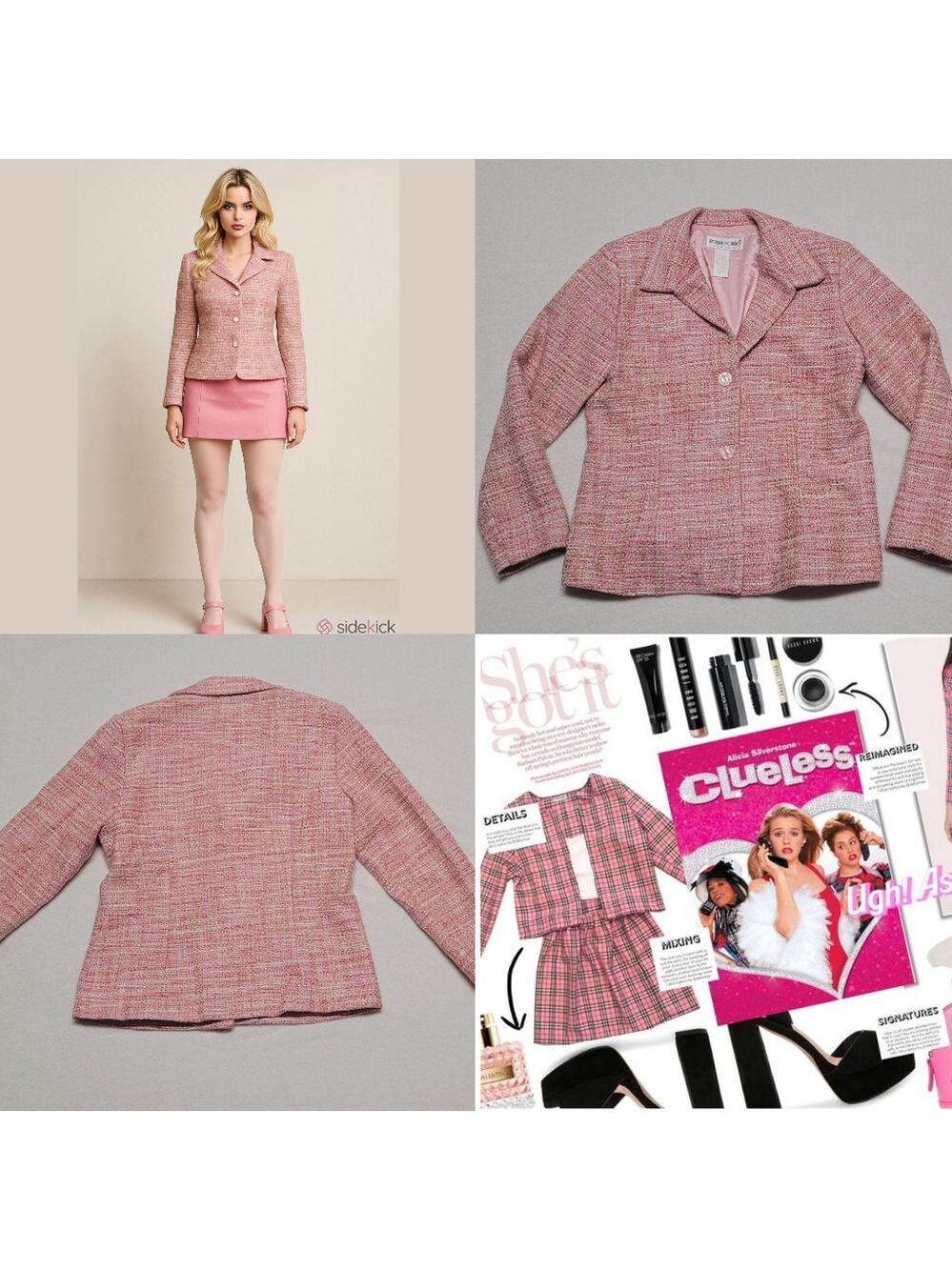 Brownstone Studio Pink Tweed Cher Horowitz Style Single Breasted Blazer Jacket